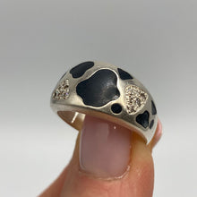 Load image into Gallery viewer, Vintage sterling silver enamel CZ statement ring with band size 8.5, featuring colorful design and intricate detailing.
