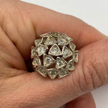 Load image into Gallery viewer, Vintage 925 sterling silver CZ cluster dome ring with trilliant cut stones, size 6.5, by Fezba Market.
