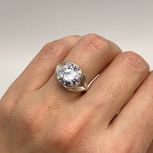 Load image into Gallery viewer, Vintage 925 sterling silver statement ring with cubic zirconia, women's size 6, featuring intricate design and sparkling stones.
