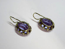 Load image into Gallery viewer, Vintage Russian Soviet sterling silver earrings with Alpanite accents, women’s jewelry featuring intricate design details.
