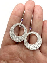 Load image into Gallery viewer, Pair of Vintage Soviet 875 Silver Open Circle Amethyst Drop Earrings for Women
