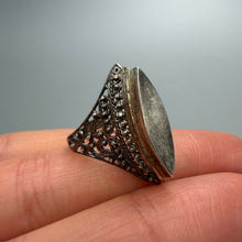 Load image into Gallery viewer, Vintage 925 Sterling Silver Filigree Marquise Statement Ring for women, size 7.25, featuring intricate silver detailing.
