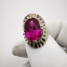 Load image into Gallery viewer, Vintage USSR sterling silver ruby statement ring for women, size 6, featuring intricate design and vibrant red gemstone.
