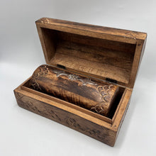 Load image into Gallery viewer, Detailed Carved Floral Pattern on Wooden Treasure Chest

