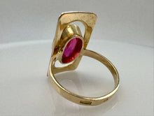 Load image into Gallery viewer, Vintage Soviet USSR 14K 583 Red Gold Synthetic Ruby Ring Size 7.25
