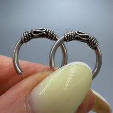 Load image into Gallery viewer, Classic Vintage Sterling Silver Tribal Hoop Earrings Inspired by Bali Style

