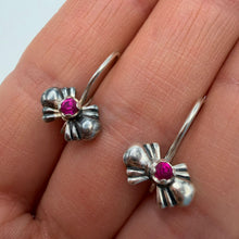 Load image into Gallery viewer, Detailed Flower Design on Vintage Sterling Silver Ruby Earrings
