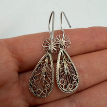 Load image into Gallery viewer, Detailed Openwork Floral Design on Vintage Sterling Silver Dangle Earrings
