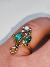 Load image into Gallery viewer, Antique Imperial Russian 56 Gold Natural Emerald Diamond Ring for Women Size 8.5
