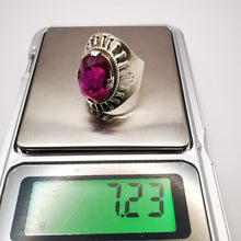 Load image into Gallery viewer, Vintage USSR sterling silver ring with a ruby centerpiece, size 6, featuring a bold statement design by Fezba Market.
