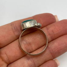 Load image into Gallery viewer, Antique Russian silver ring with a natural turquoise cabochon, size 13.5, featuring intricate details and traditional design.
