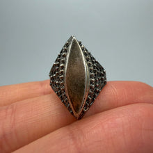 Load image into Gallery viewer, Vintage 925 sterling silver filigree marquise statement ring for women, size 7.25, featuring intricate handcrafted design.
