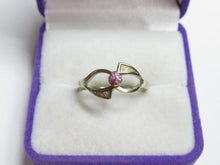 Load image into Gallery viewer, Front view of a vintage 875 silver gilt amethyst solitaire ring in a purple and white jewelry box.
