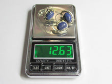 Load image into Gallery viewer, vintage Soviet USSR 916 silver lapis lazuli ring and earrings set size 7.75, authentic Soviet silver leaf design lapis set, solid 916 silver vintage lapis lazuli matching set
