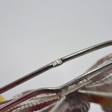 Load image into Gallery viewer, Vintage silver filigree butterfly brooch with intricate wirework, handmade jewelry piece featuring detailed craftsmanship.
