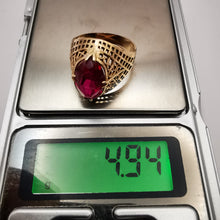 Load image into Gallery viewer, Vintage Soviet 14K Rose Gold Ruby Ring 583 Hallmark Filigree Size 8 USSR Heirloom Jewelry
