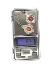 Load image into Gallery viewer, Vintage 925 sterling silver carnelian dangle earrings featuring natural orange-red gemstones in a handmade boho artisan design.
