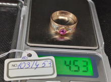 Load image into Gallery viewer, Vintage USSR 14K 585 Gold Two-Tone Ruby Ring Ready to Wear
