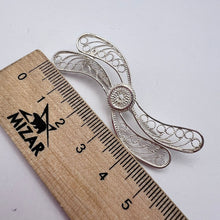 Load image into Gallery viewer, Vintage USSR silver filigree brooch, handmade collectible with 750 and 960 hallmarks, featuring intricate silver craftsmanship.
