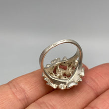 Load image into Gallery viewer, Vintage 925 Sterling Silver CZ Cluster Dome Ring with trilliant cut stones, size 6.5, featuring intricate silver detailing.
