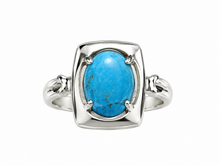 Load image into Gallery viewer, Vintage 925 Sterling Silver Turquoise Solitaire Ring – Size 6.5 | Geometric Design
