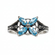 Load image into Gallery viewer, vintage Russian 925 silver CZ flower ring, sterling silver blue CZ floral ring size 9.5, 925 silver marquise CZ ring, silver flower cubic zirconia ring, contemporary sterling silver floral ring
