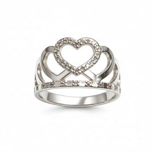 Load image into Gallery viewer, vintage Russian 925 silver CZ heart ring, sterling silver contemporary heart ring size 8.5, 925 silver open heart CZ ring, silver cubic zirconia heart ring, contemporary sterling silver heart ring
