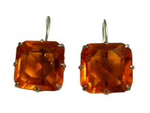 Load image into Gallery viewer, Vintage Russian Soviet 875 sterling silver earrings with square orange Alpanite gemstones
