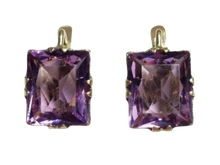 Load image into Gallery viewer, Vintage Russian Soviet 875 sterling silver Alpanite drop earrings with purple gemstones
