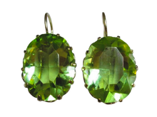 Load image into Gallery viewer, Vintage Russian Soviet 875 sterling silver earrings with oval green Alpanite gemstones
