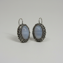 Load image into Gallery viewer, Vintage Russian Soviet 925 sterling silver agate oval dangle earrings
