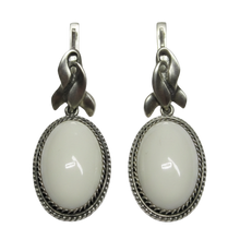Load image into Gallery viewer, Vintage Russian Soviet 925 sterling silver Kohalong oval dangle earrings
