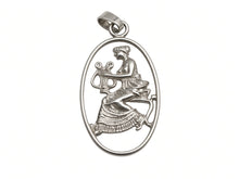 Load image into Gallery viewer, vintage Soviet 875 silver figural pendant, USSR silver classical pendant 3.23g, Retro 875 silver openwork pendant, silver woman lyre pendant, vintage Soviet silver figural jewelry
