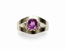 Load image into Gallery viewer, vintage Soviet 875 silver sapphire solitaire ring, USSR silver geometric sapphire ring size 9.5, Retro 875 silver purple sapphire ring, silver sapphire solitaire ring, vintage Soviet silver sapphire ring size 9.5
