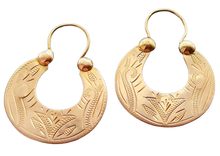 Load image into Gallery viewer, Antique Russian Imperial 56 Gold Engraved Shield Hoop Earrings, 14K Fine Jewelry
