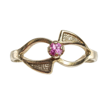 Load image into Gallery viewer, Vintage 875 silver gilt amethyst ring with a pink-purple stone and open swirl design on a white background.
