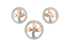 Load image into Gallery viewer, Vintage 875 Sterling Silver and 14K Rose Gold Tulip Ring and Earrings Set with CZ Size 8.5
