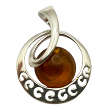 Load image into Gallery viewer, Vintage 925 Sterling Silver Amber Swirl Pendant with Genuine Baltic Amber, Modern Statement Jewelry
