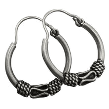 Load image into Gallery viewer, Vintage 925 Sterling Silver Bali Hoop Earrings with Textured Tribal Design, Boho Women's Jewelry
