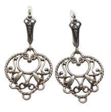 Load image into Gallery viewer, Vintage 925 Sterling Silver Filigree Heart Dangle Earrings with Openwork Design, Women's Jewelry
