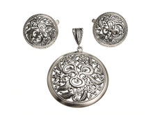 Load image into Gallery viewer, Vintage 925 Sterling Silver Filigree Pendant and Earrings Set with Floral Openwork
