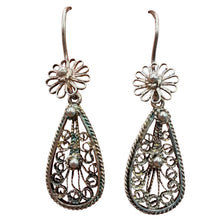 Load image into Gallery viewer, Vintage 925 Sterling Silver Filigree Teardrop Dangle Earrings with Floral Design, Women's Jewelry
