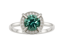 Load image into Gallery viewer, Vintage 925 Sterling Silver Green Tourmaline and CZ Halo Ring Size 8.5

