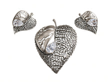 Load image into Gallery viewer, Vintage 925 Sterling Silver Leaf Pendant and Earrings Set with Cubic Zirconia 17.52g
