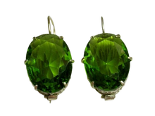 Load image into Gallery viewer, Vintage Russian Soviet 875 Sterling Silver Drop Earrings with Green Alpanite Stones
