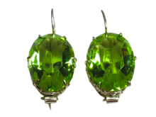 Load image into Gallery viewer, Vintage Russian Soviet 875 Sterling Silver Drop Earrings with Bright Green Alpanite Stones
