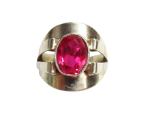 Load image into Gallery viewer, Vintage Russian Soviet 875 Sterling Silver Gilt Ring with Oval Ruby Size 7.25
