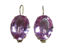 Load image into Gallery viewer, Vintage Russian Soviet 875 Sterling Silver Drop Earrings with Purple Alpanite Stones
