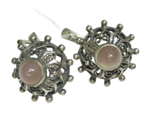 Load image into Gallery viewer, Vintage Russian Soviet 925 Sterling Silver Filigree Earrings with Pink Chalcedony Cabochons
