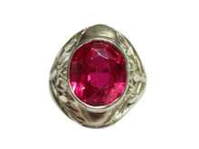 Load image into Gallery viewer, Vintage Soviet 875 Sterling Silver Filigree Ring with Large Oval Faceted Ruby Size 8.5
